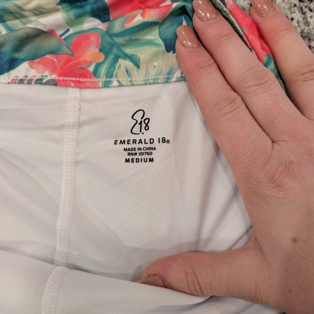 EMERALD 18 Tropical Leaf Skort M Ruffle Hem Built-In Shorts Tennis Pickleball - Picture 5 of 8